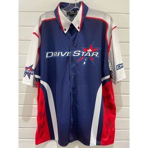 Fast Eddie Drive star Racing Button Up Shirt Men's Size XL Short Sleeve blue red